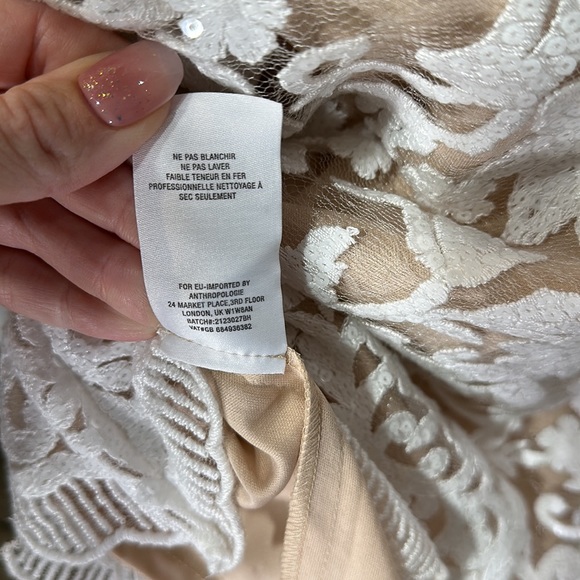 HOST PICK Anthro BHLDN Hansel dress 2 white floral sequin wedding rehearsal hoco - Picture 10 of 13